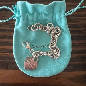 Tiffany & Co. Sterling Silver Heart Tag Link Bracelet – 7.5" – With Pouch